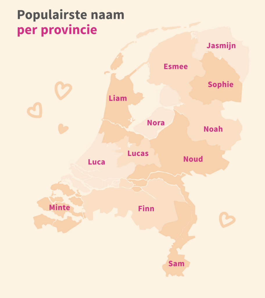 Meest populaire babynamen 2025 per provincie
